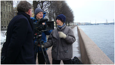 Shooting on the banks of the Neva, St. Petersburg, Russia.