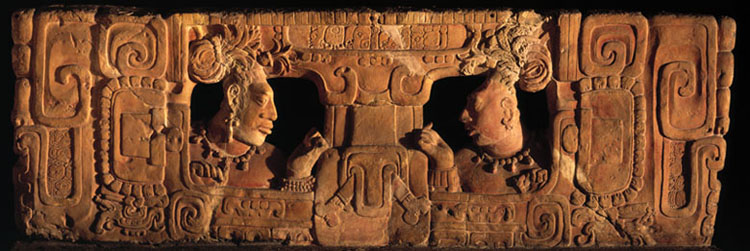 Seat back of a carved throne from Piedras Negras